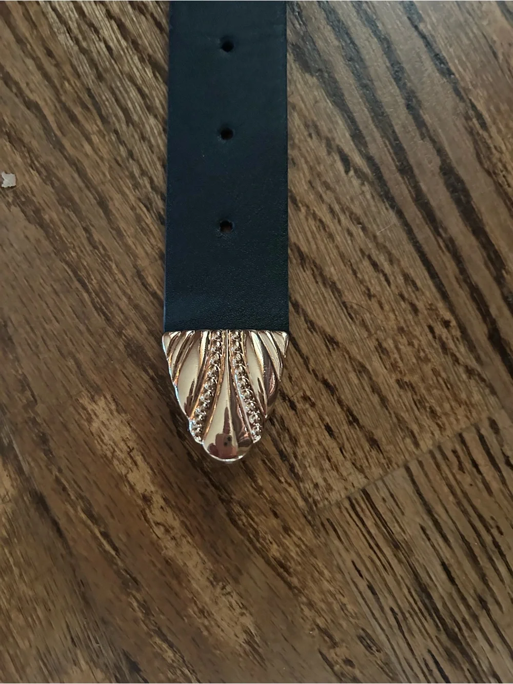 Women’s Black Leather Belt with Decorative Rose Gold Buckle